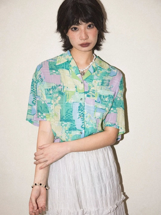 Hand-painted printed short sleeve shirt【s0000007809】
