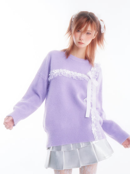 Purple sweater girls knit top【s0000005652】