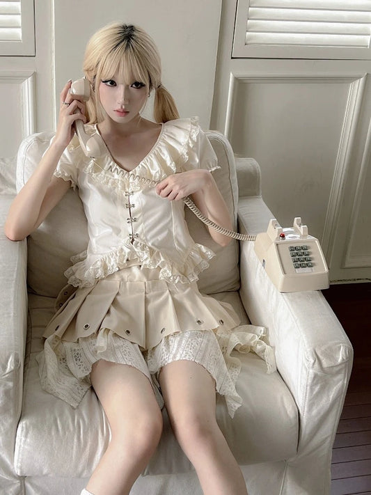 Puff sleeve short sleeve shirt【s0000009336】