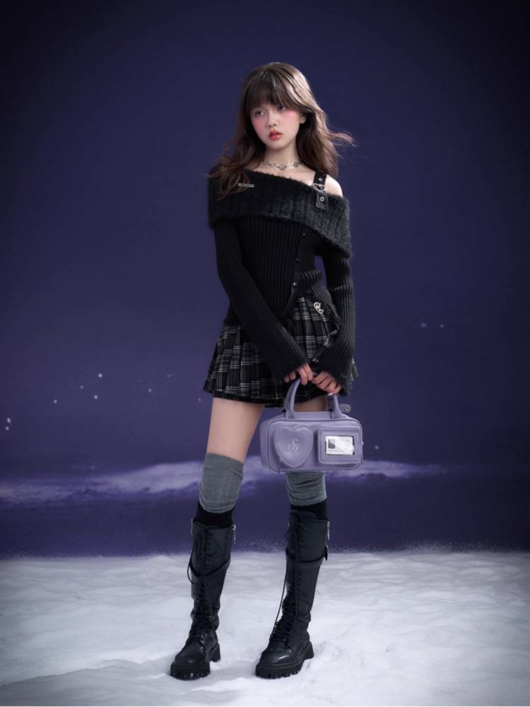 Off-the-shoulder slim knit【s0000011649】