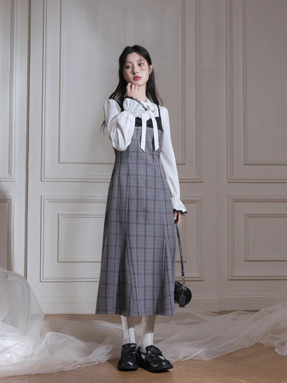 Plaid dress + pullover shirt set【s0000007222】