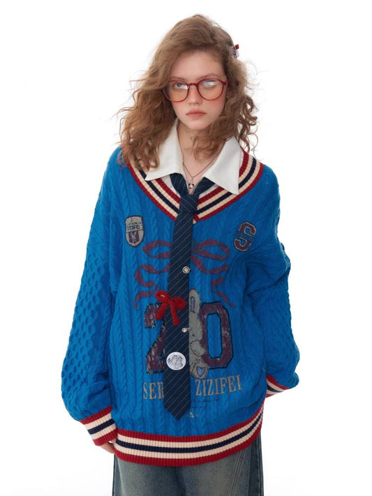 Sports style bunny V neck sweater【s0000011034】