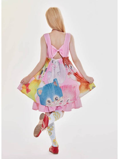 Pink plaid animal dress【s0000009517】