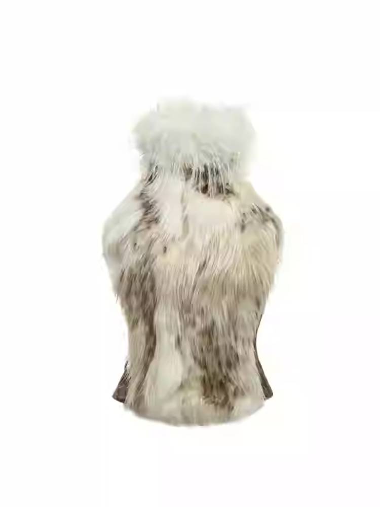 표범 인쇄 모방 모피 소매 조끼 【S000011372】