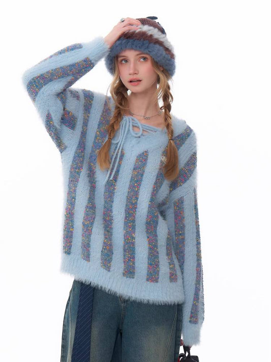 Loose strap v-neck sweater【s0000011084】