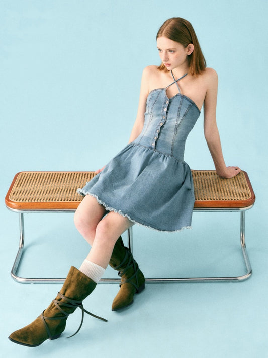 Denim Halter Neck Mini Dress【s0000002211】