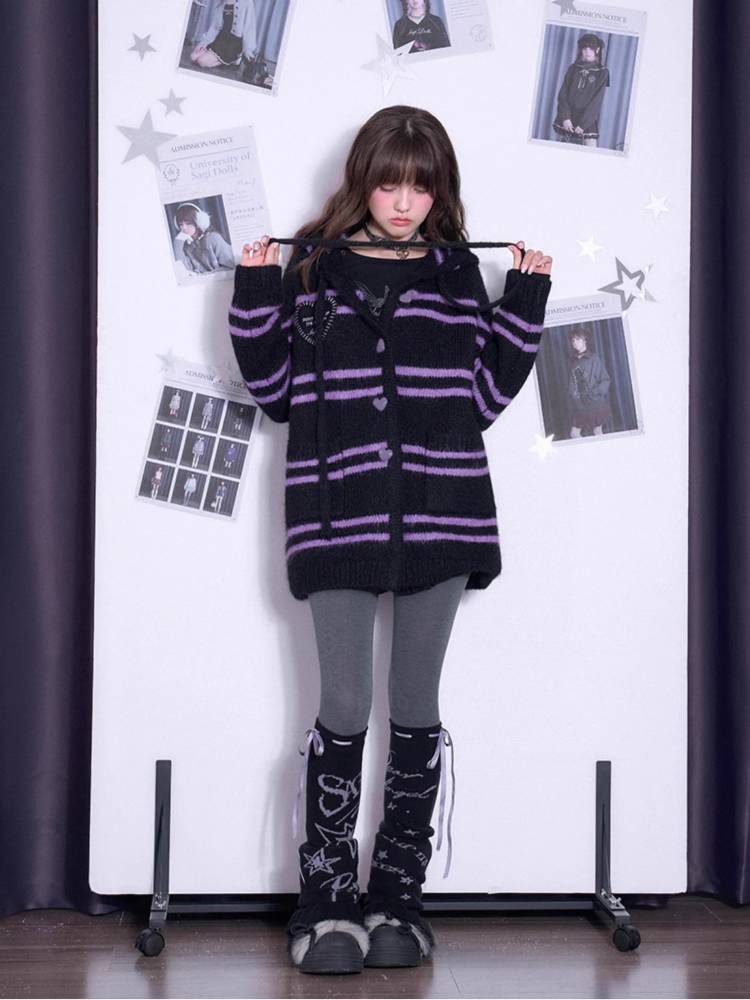 Striped hooded sweater jacket【s0000011299】