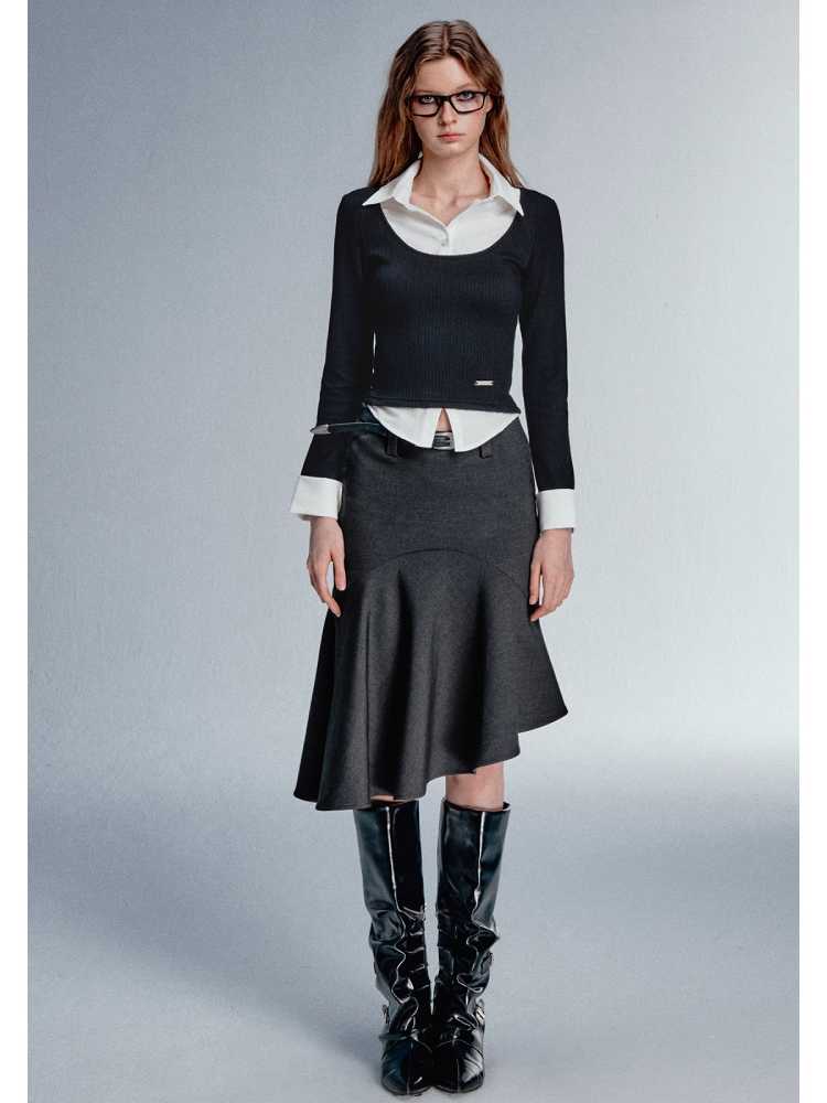 DARK GREY FISHTAIL SKIRT [S0000010596]