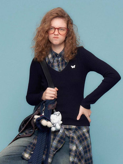 Fake two piece slim fit sweater【s0000011037】