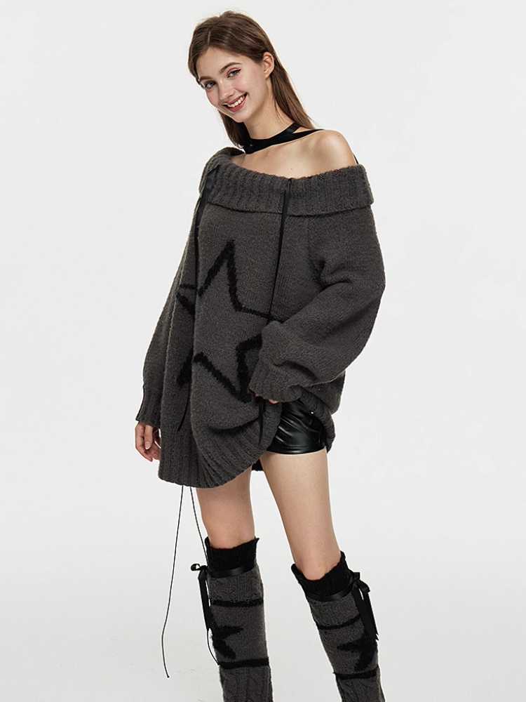 One-shoulder wool sweater and leg warmers【s0000010434】