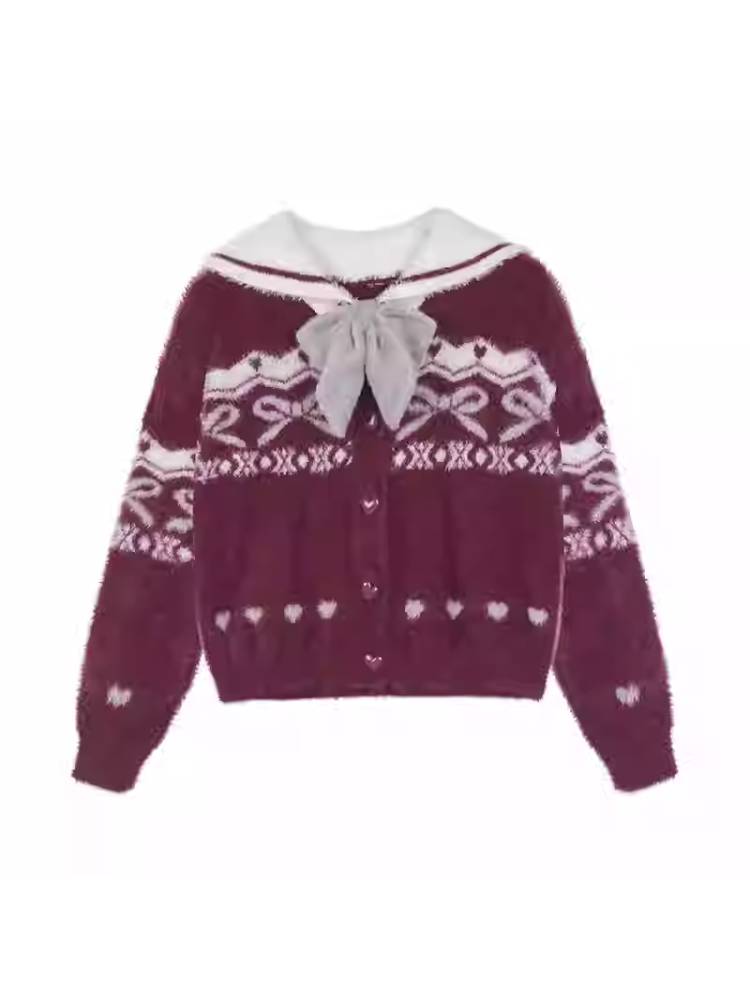 Sailor collar fake 2 piece cardigan【s0000011283】