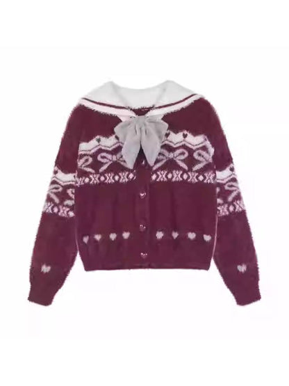 Sailor collar fake 2 piece cardigan【s0000011283】