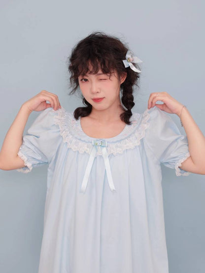 Antique girly floral embroidered light blue dress【s0000009502】