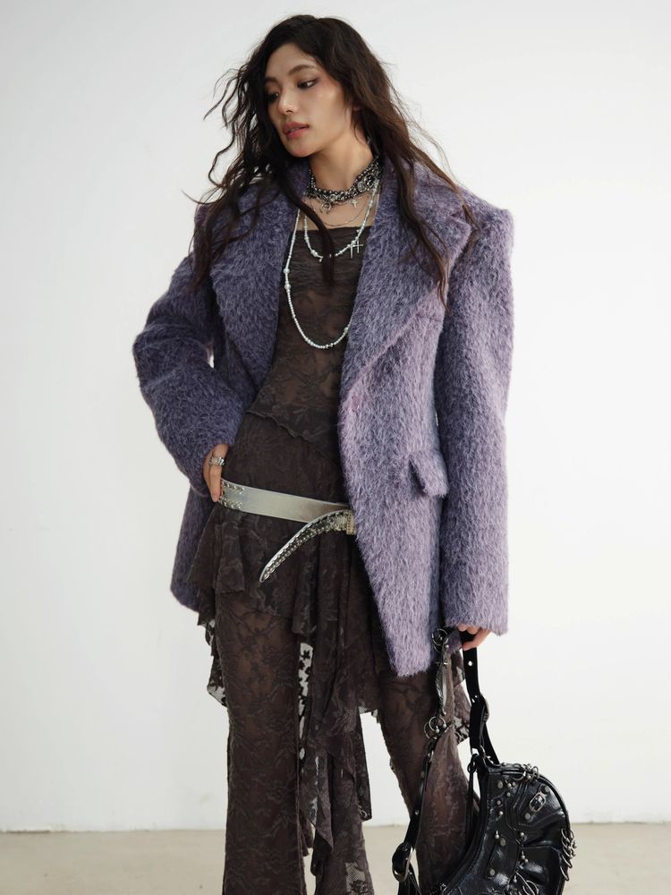 Purple Long Wool Silhouette Suit Jacket [S0000010926]