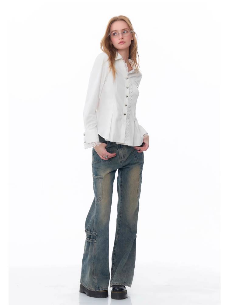 Slim lace long sleeve shirt【s0000011081】