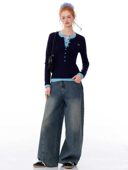 High Waist Slim Wide Leg Jeans [S0000010175]