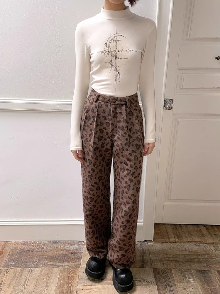 Leopard print wool casual pants【s0000011309】