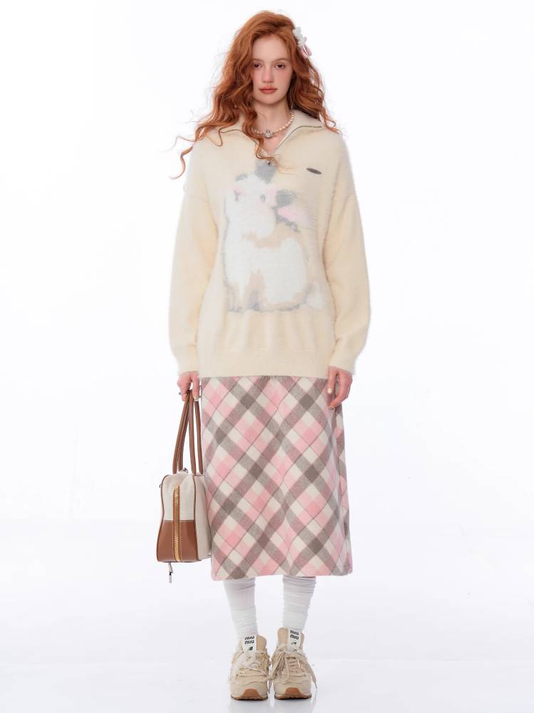 High waist slim check skirt【s0000011036】