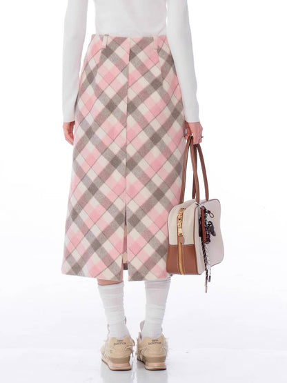 High waist slim check skirt【s0000011036】