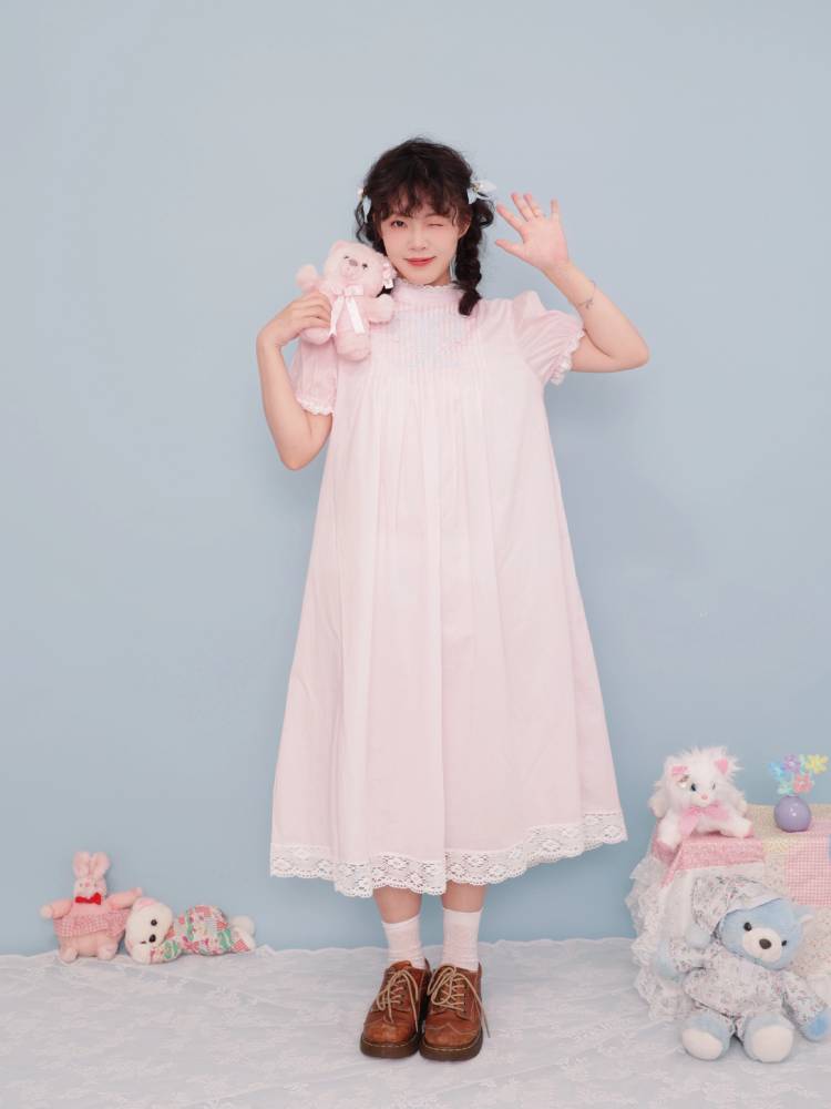 Antique girly pleated embroidery dress【s0000009497】