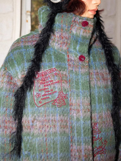 Embroidered plaid loose cotton jacket【s0000011128】