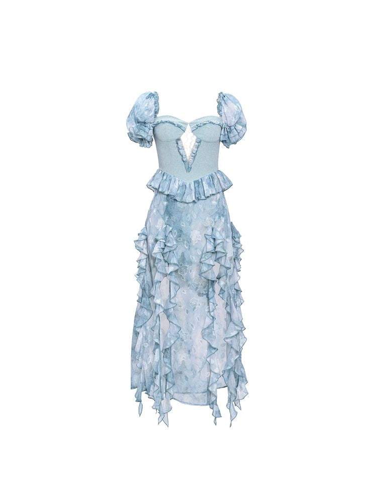 Ruffled Princess Sexy High Slit Dress【s0000002729】