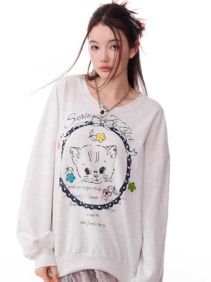 Cat Print Sweatshirt [S0000010178]