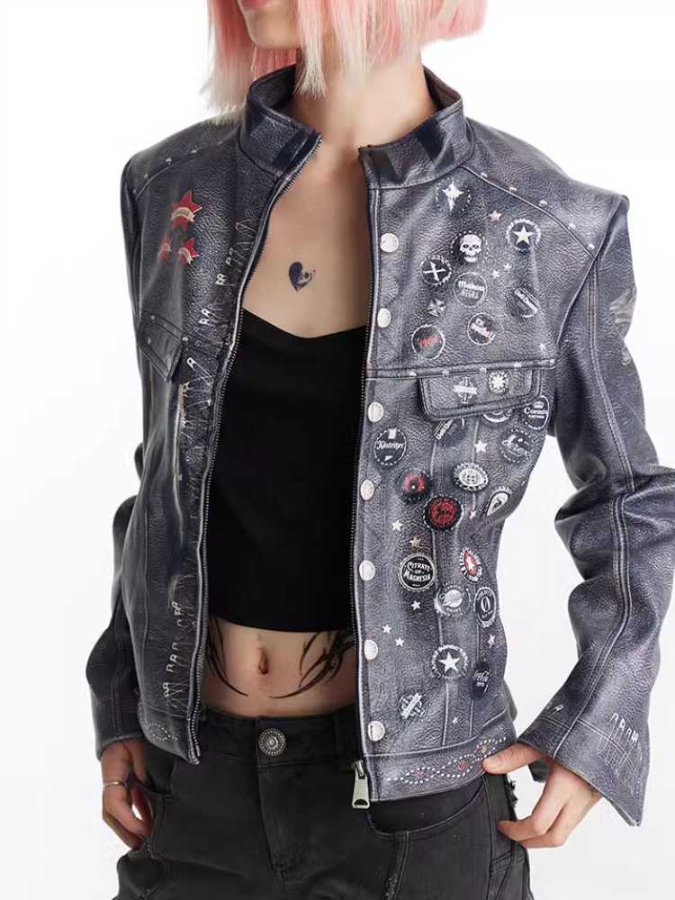 Retro distressed punk leather jacket【s0000010429】