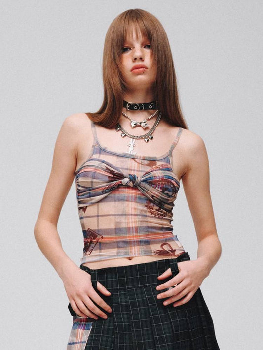 Plaid ribbon camisole【s0000008378】