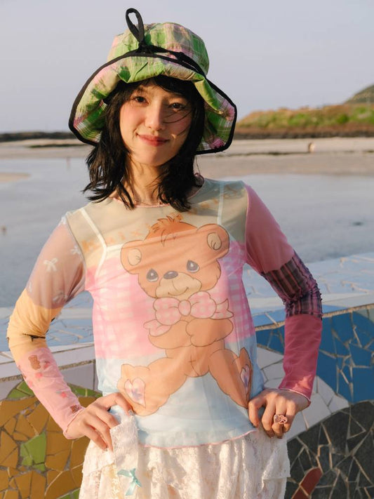 Printed mesh long sleeve T-shirt【s0000008347】