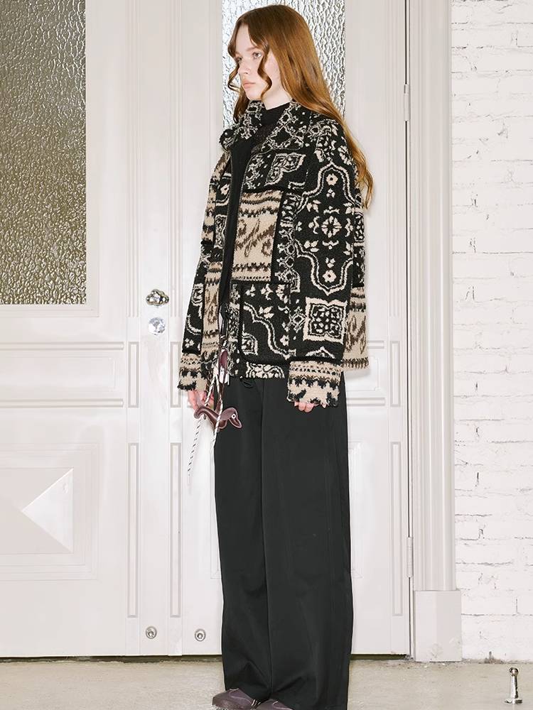 Pattern Stitched Fur Coat [S0000010847]