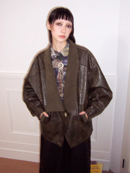 Retro leather jacket【s0000010360】