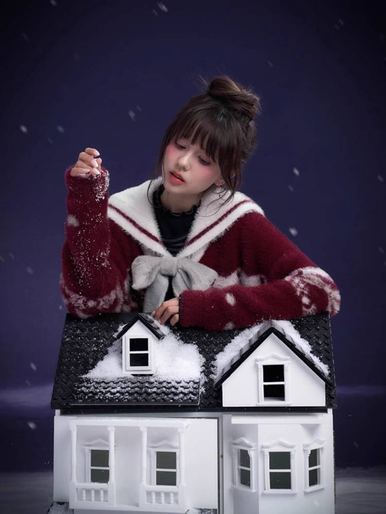 Sailor collar fake 2 piece cardigan【s0000011283】