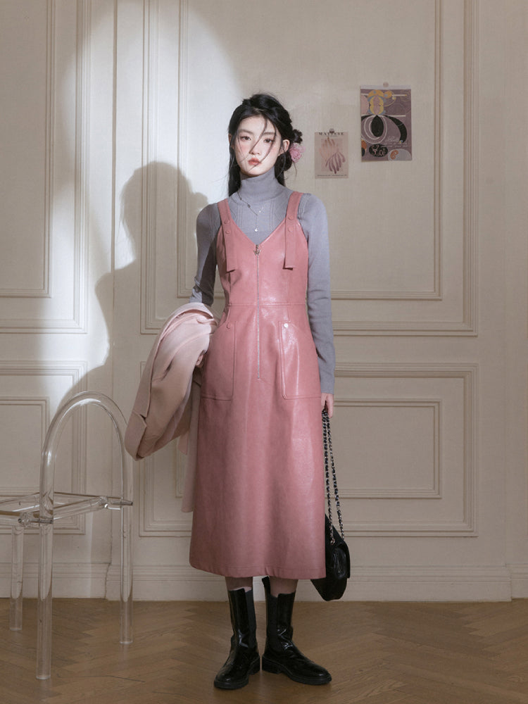 Romantic leather suspender dress【s0000005782】