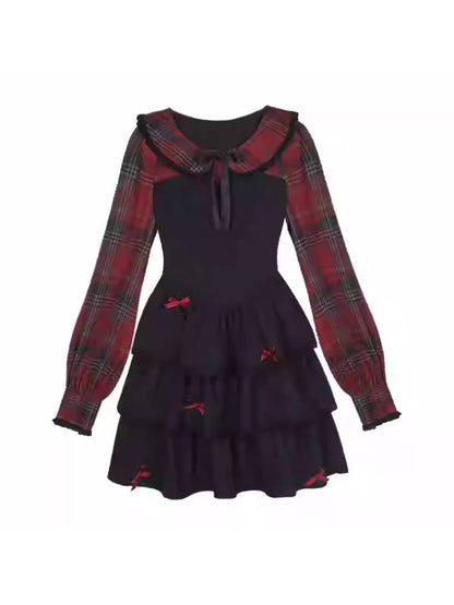 Plaid fake two piece cake dress【s0000011280】