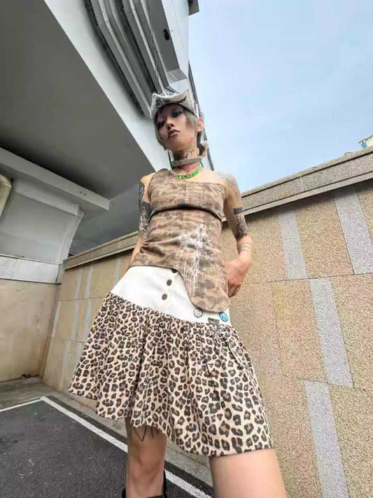 Leopard print low waist short skirt【s0000009815】