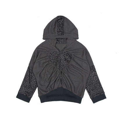 표범 프린트 하트 후드 느슨한 니트 탑 【S000011456】