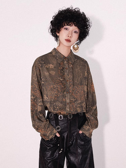 Printed ruffled long sleeve shirt【s0000009792】