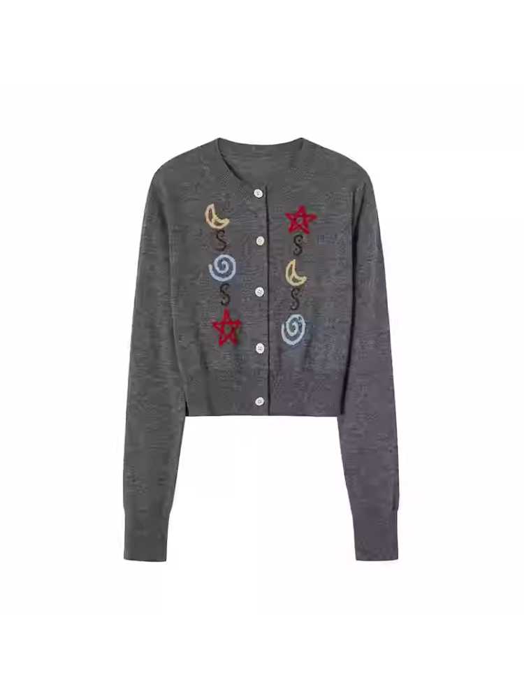 Star and Moon Pattern Knitted Cardigan [S0000010821]