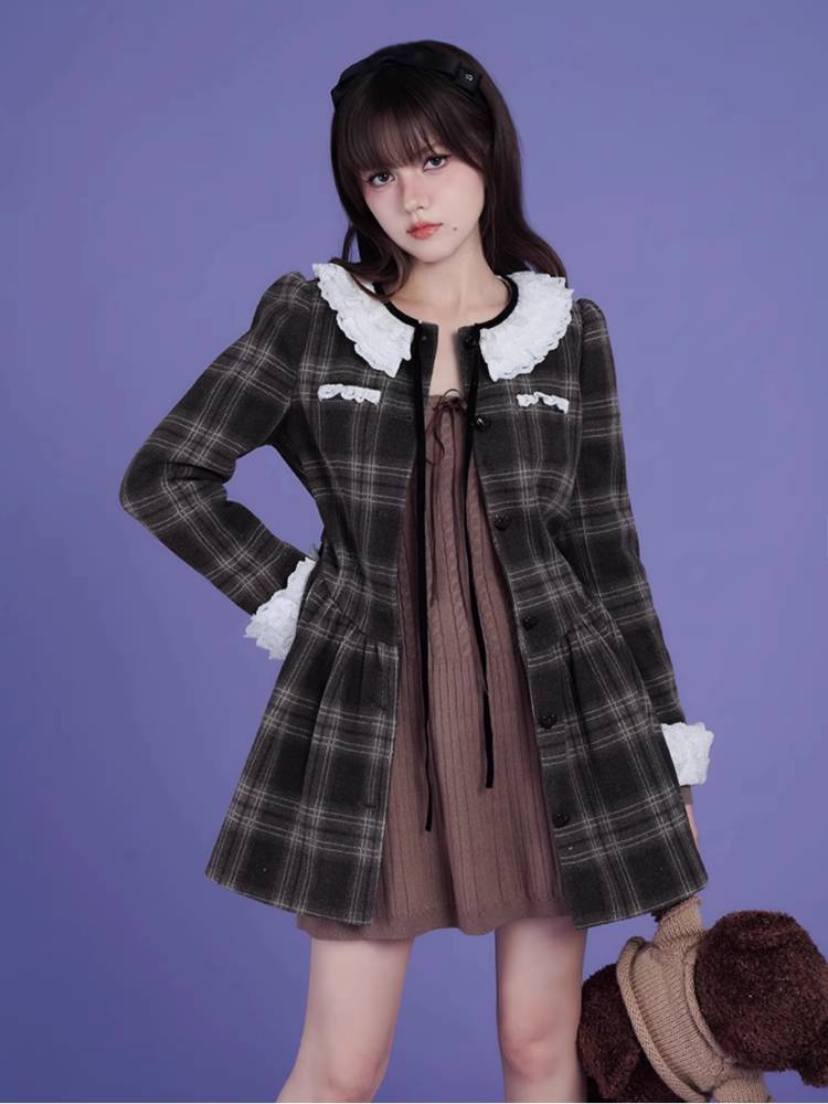 Lace collar long sleeve dress【s0000011656】