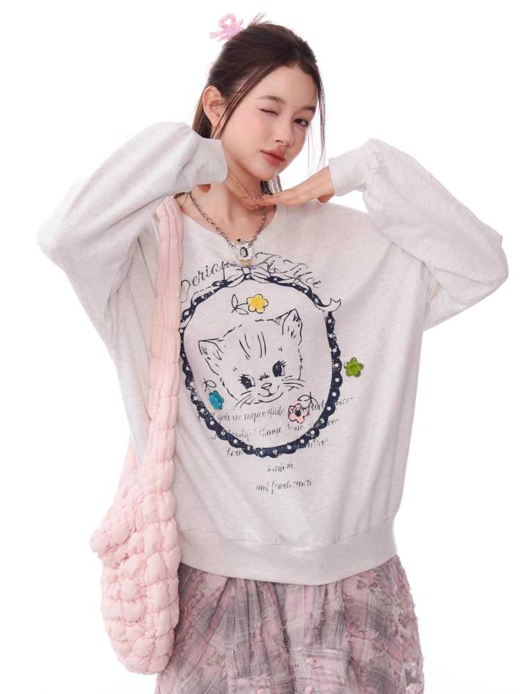 Cat Print Sweatshirt [S0000010178]