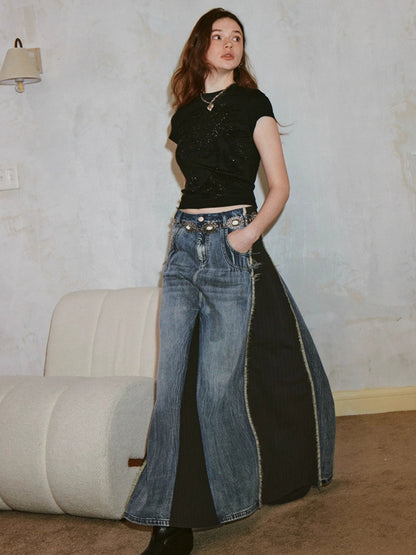 Denim patchwork skirt【s0000007596】