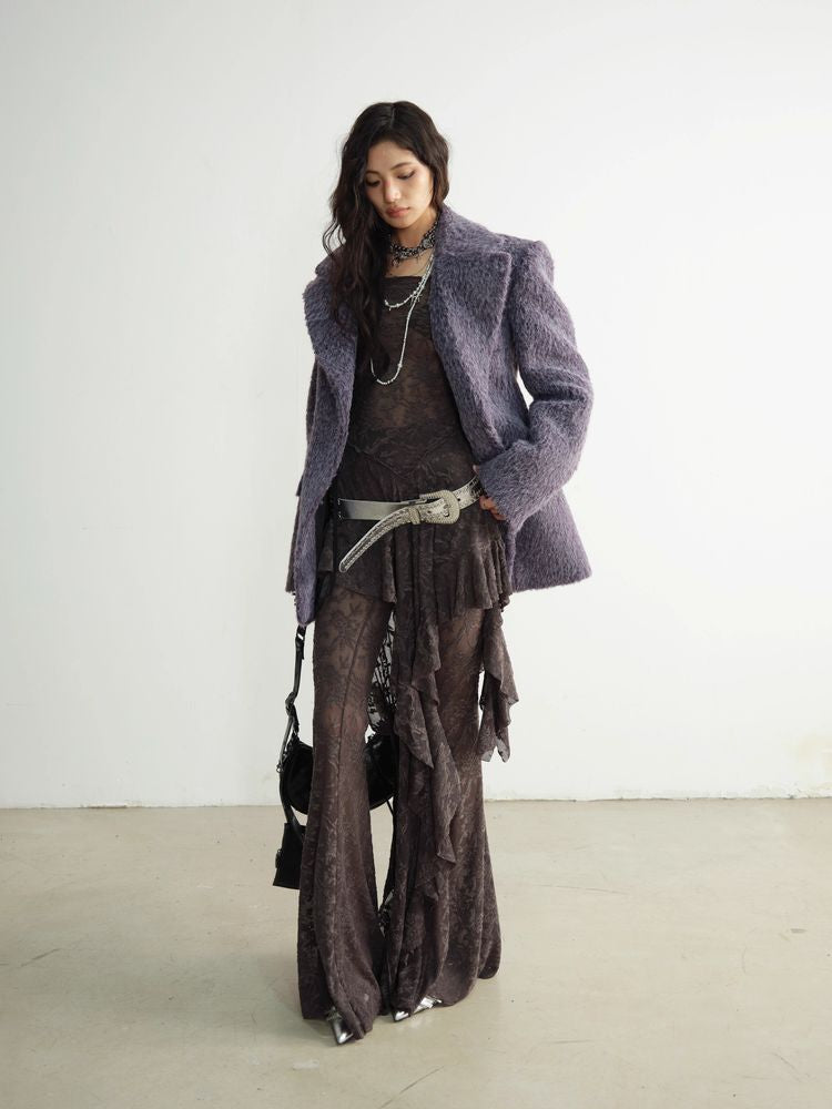 Purple Long Wool Silhouette Suit Jacket [S0000010926]