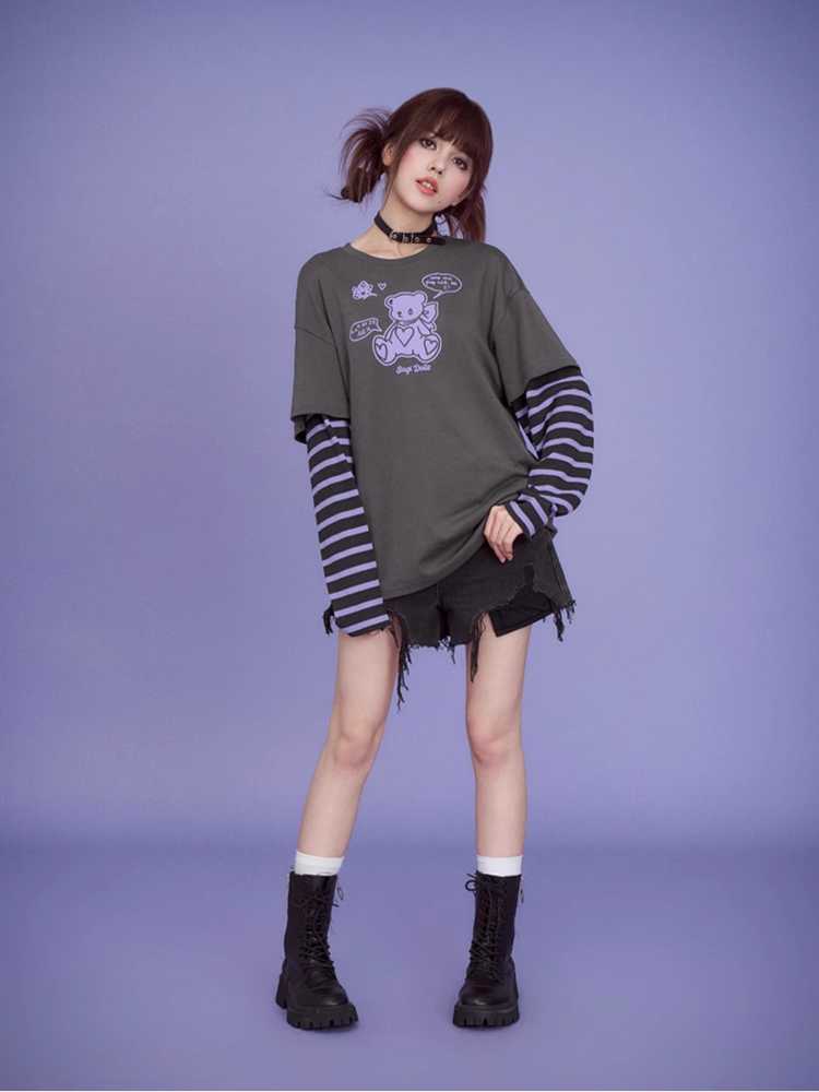 Faux two piece long sleeve t-shirt【s0000009656】