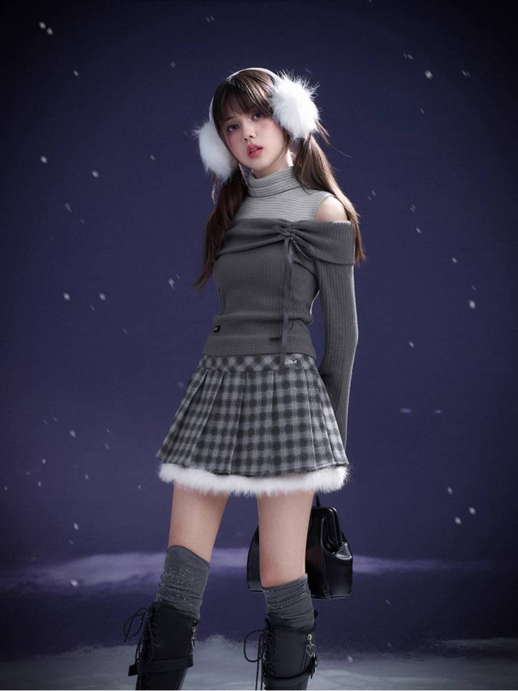 Black and white plaid skirt【s0000011279】