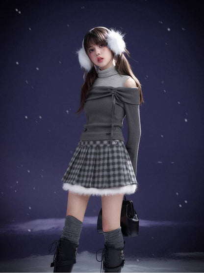 Black and white plaid skirt【s0000011279】