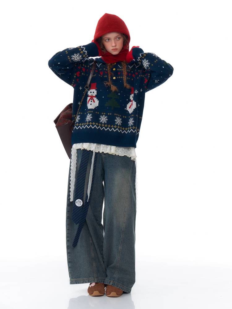 Retro snowman sweater【s0000011072】