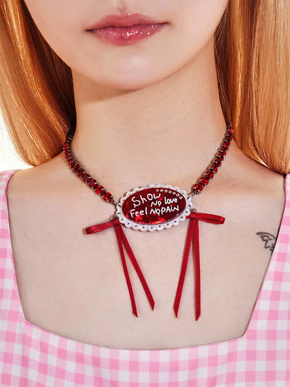 Red Ribbon Lace Necklace [S0000009520]