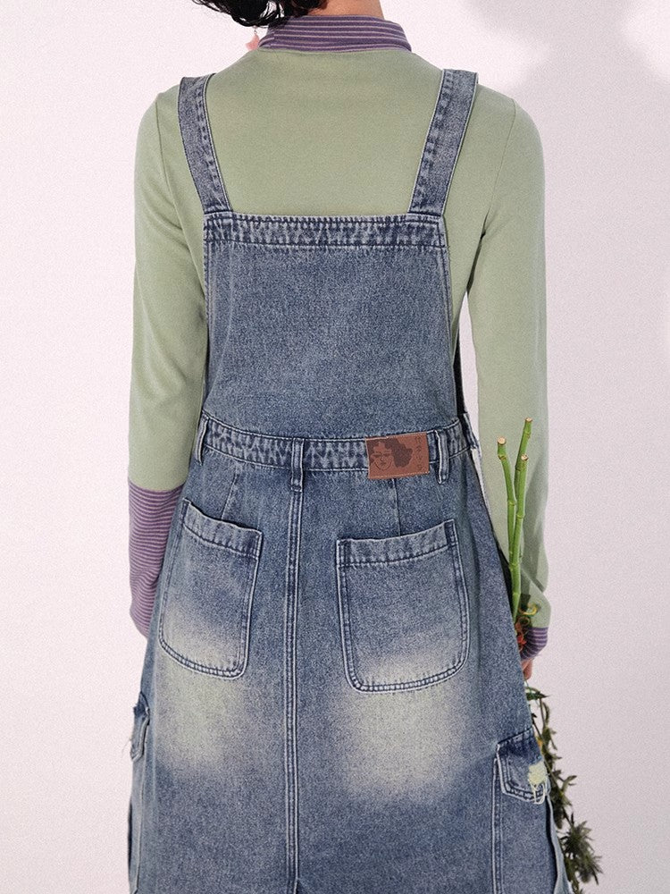 Loose denim suspender skirt【s0000009796】