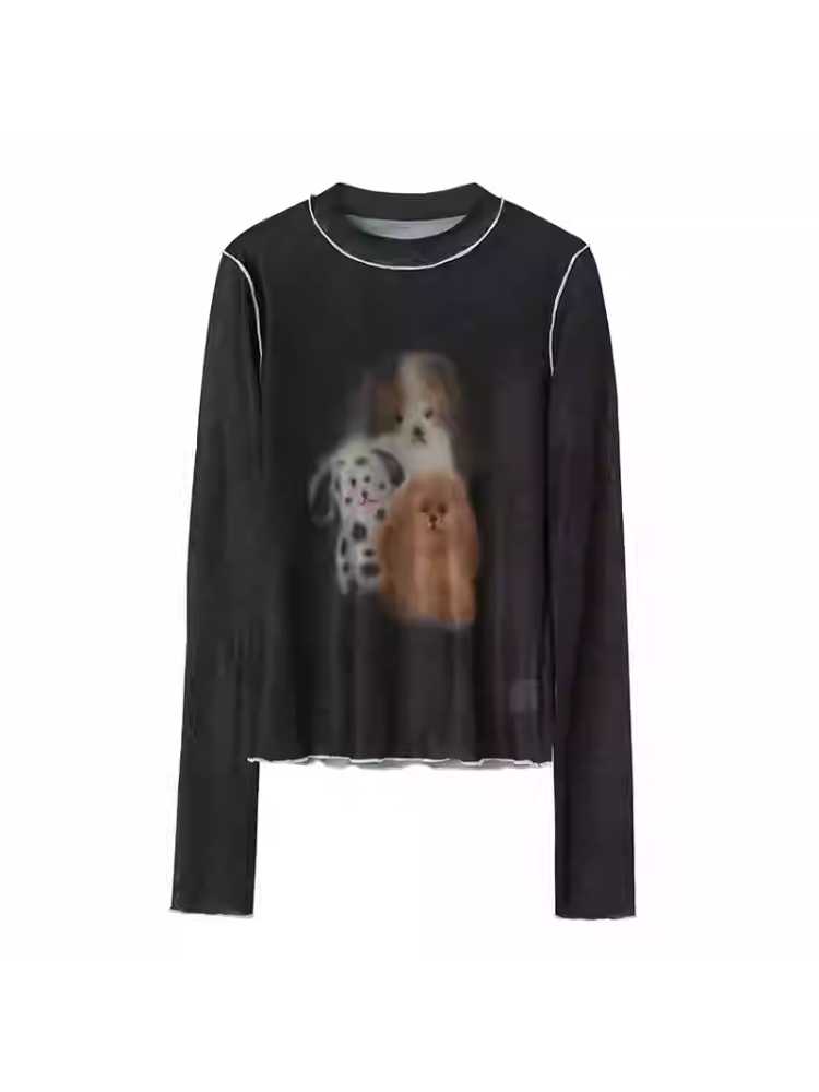 Dog Print Long Sleeve T-Shirt [S0000010773]